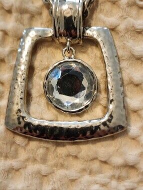 Vintage Chico's Silver-Tone Crystal Drop Pendant Necklace - Clear Stone